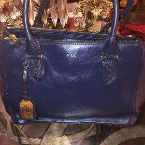 Classic Vintage Ralph Lauren Blue Leather Satchel with Gold-Tone Tag 😍